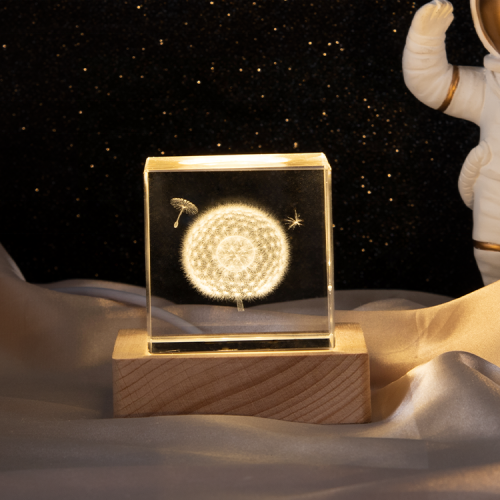 Wholesale souvenir 3D laser engraved dandelion crystal glass paperweight cube(10pcs)