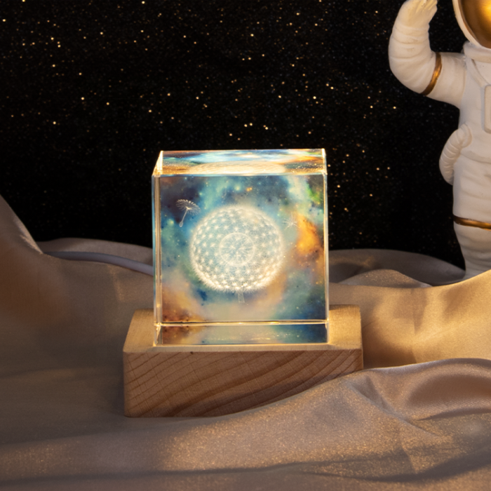 Wholesale souvenir 3D laser engraved dandelion crystal glass paperweight cube(10pcs)