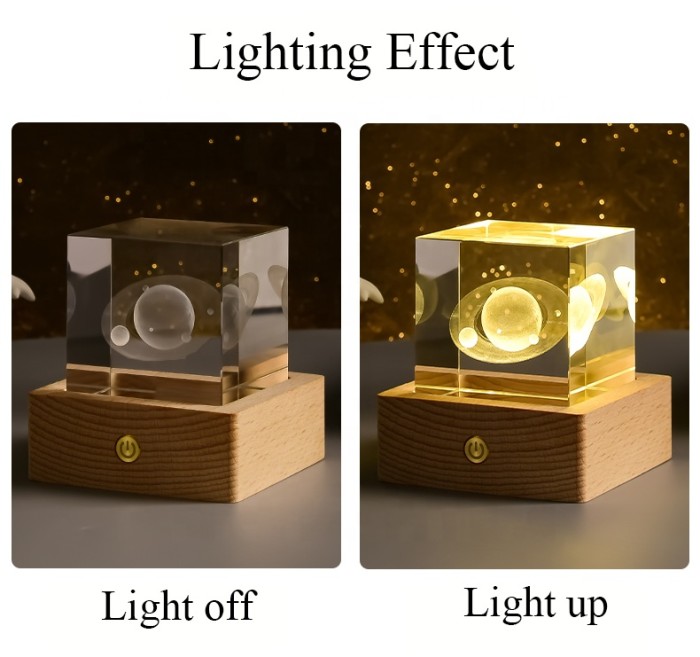Custom lighting base K9 grade crystal cube paperweight with 3D laser engraving(10pcs)