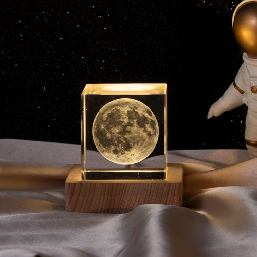 Hot selling luxury table decoration K9 crystal 3D laser engraved moon cube(10pcs)