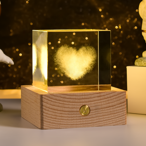 Custom lighting base K9 grade crystal cube paperweight with 3D laser engraving(10pcs)