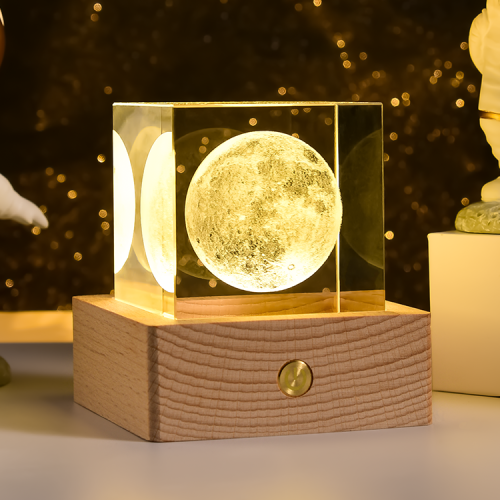 Hot selling luxury table decoration K9 crystal 3D laser engraved moon cube(10pcs)