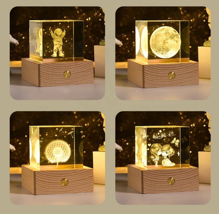 Wholesale souvenir 3D laser engraved dandelion crystal glass paperweight cube(10pcs)