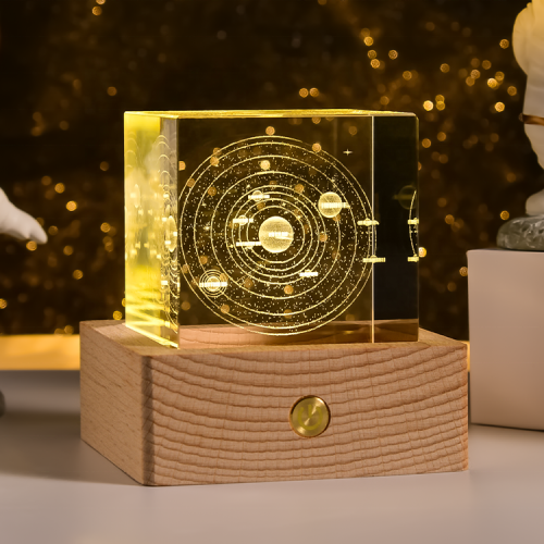 Luxury design wholesale 3D laser engraved K9 crystal glass paperweight cubes with lighting base(10pcs)