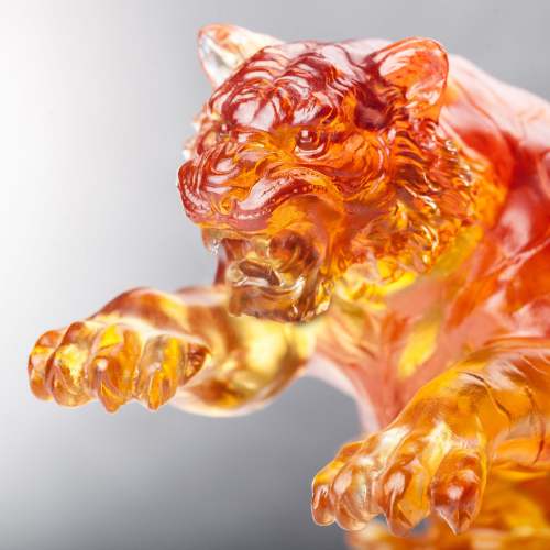 LIULI Crystal Tiger, Chinese Zodiac, Mighty Roar, Amber