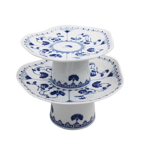 Antiqued Blue-White Porcelain High Foot Service Tray Display Dish with Qinghua Ceramics High Quality for Home and Party