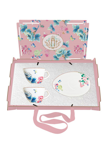 Innovative Egg Shape Coffee Cup and Saucer Fine Bone China with Floral Pattern Design with 2 Sets in DIY Magic Gift Set Box