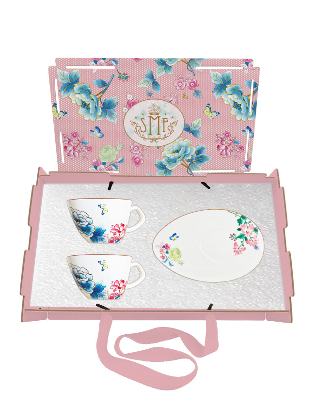 Innovative Egg Shape Coffee Cup and Saucer Fine Bone China with Floral Pattern Design with 2 Sets in DIY Magic Gift Set Box