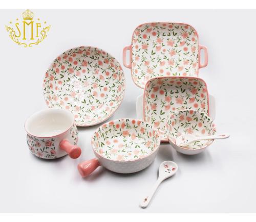 Ceramic Cartoon Animal Rabbit Design Children Tableware Dinner Plate Bowl Mug Dinnerware Sets for Kid Cutlery Set