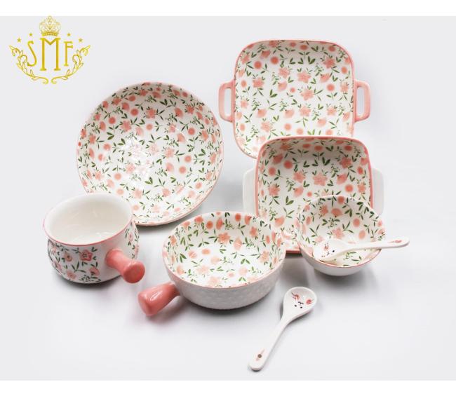 Ceramic Cartoon Animal Rabbit Design Children Tableware Dinner Plate Bowl Mug Dinnerware Sets for Kid Cutlery Set