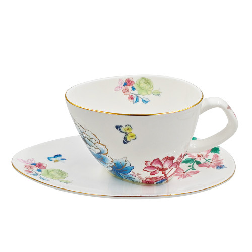 Premium Fine Bone China Coffee Sets 2 with Floral Pattern Decal Design by DIY Magic Gift Set Box