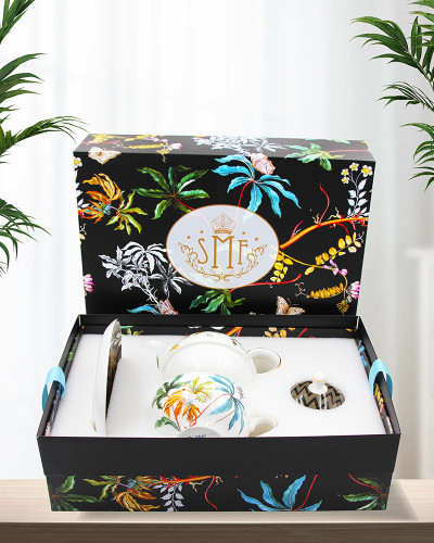 Tea for One Set with Gift Box Jungle Trees Printing Fine Ceramic Tea Set with Elegant Pattern British Afternoon Tea Service with Gift Box 450ML POT 300ML CUP