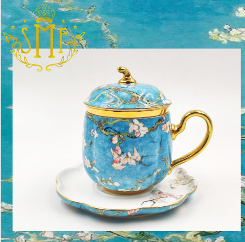 Foral Embossed Gold Fine Bone China Tea Pot Gift Set with Strainer Tea Dripper 4pcs set Packed by Gift Box