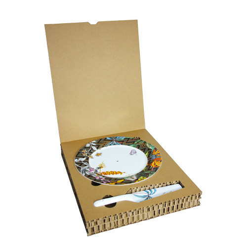 Brand Vintage Fine Bone China 2 Ties Cake Stands with Shovel by Embossed Patent Jungle Design Decal Included 10.5 Inch Platter 7.5 inch Dish with Eco Friendly Cardboard Safe Mailing Box Package LFGB FDA Certified Food Safe for Party Feast for Restaur
