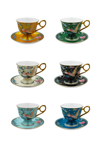 Embossed Decal Real Gold Decorative Fine Bone China Cup and Saucer Set for Home