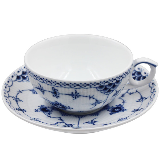 Chinese Blue-White Porcelain Coffee Cup 6 oz and Saucer with Customization Service Underglazed Decal Design Craft