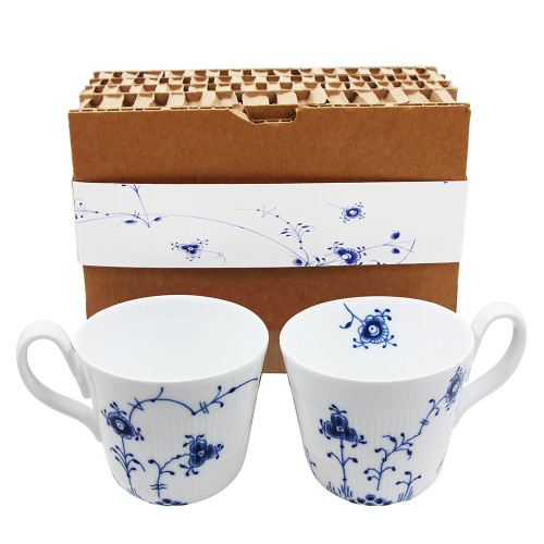 Elegant Qinghua Porcelain Tea Cup 350ml Capacity Mug with Traditional Tang Grass Design Underglazed Decal Craft with Safe Protective Honeycomb Style Raw Cardboard Mailing Box Package 2pcs Per Set