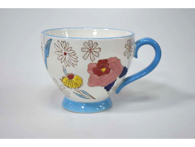New Style Pretty Porcelain Soup Mug with Handpainted Design and Eco Pad Printing Craft Ceramic mugs for Daily use for Home and Office and Caffe AB Grade SGS FDA Passed