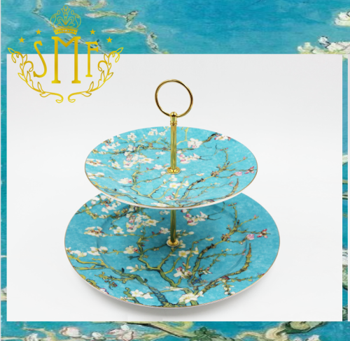 European-Style Creative High Tea 2-Tier Ceramic Fine Bone Skewers Fruit Plates Cake 8 Plate 10.5 Dessert Plates for Wedding Birthday Party Celebration