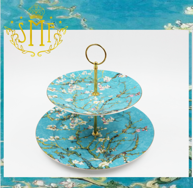 European-Style Creative High Tea 2-Tier Ceramic Fine Bone Skewers Fruit Plates Cake 8 Plate 10.5 Dessert Plates for Wedding Birthday Party Celebration