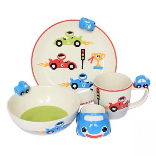 Ceramic 4pcs Set Breakfast Dinner Sets for Kids with 3D Animal Pattern Cartoon Design Children's Tableware Bowl Mugs And Plate