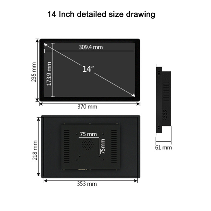 14 Inch Industrial monitor, Buckle Embedded,Resolution 1366x768