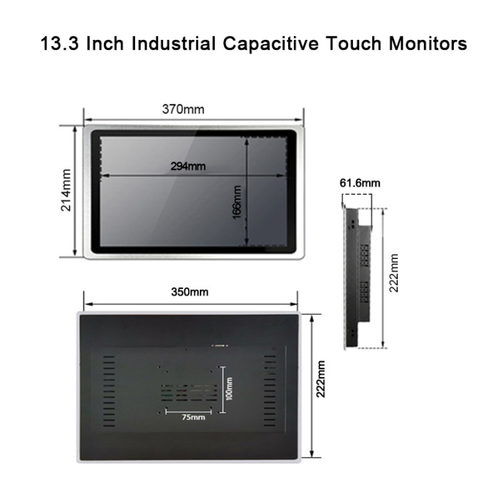 13.3 Inch industrial monitor, Waterproof front panel, Capacitive touch，Resolution 1366x768
