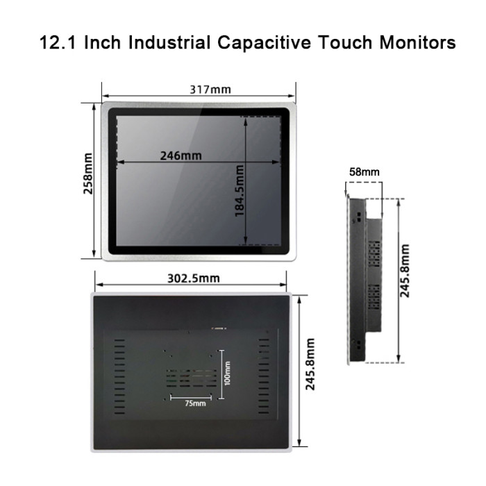 12.1 Inch industrial monitor, Waterproof front panel, Capacitive touch，Resolution 1024x768