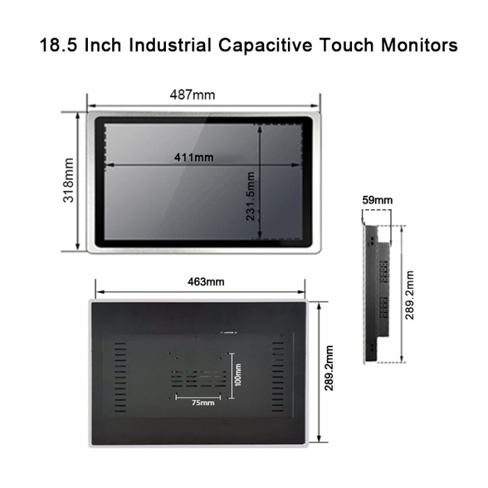 18.5 Inch industrial monitor, Waterproof front panel, Capacitive touch，Resolution 1366x768