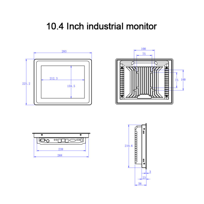 10.4 Inch fully enclosed industrial monitor, Front panel waterproof, Resistive/Capacitive touch, Resolution 1024x768