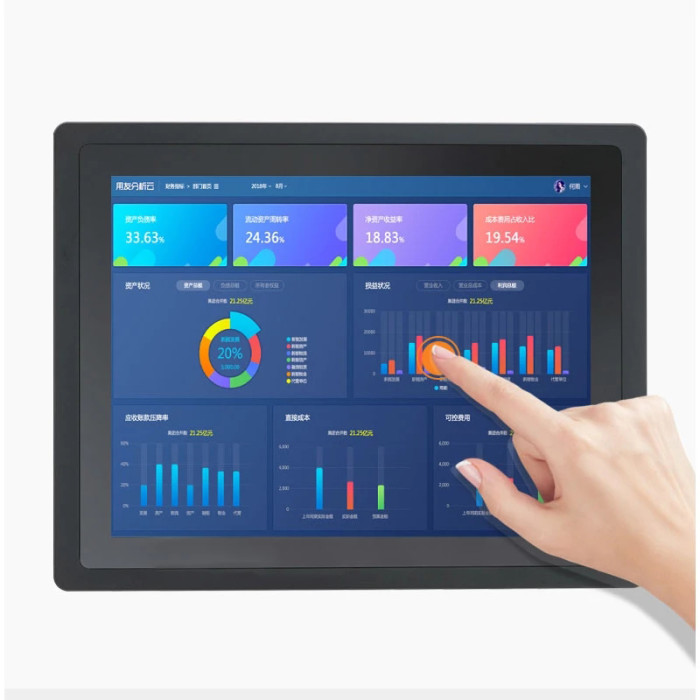 18.5 Inch fully enclosed industrial monitor, Front panel waterproof, Resistive/Capacitive touch, Resolution 1366x768
