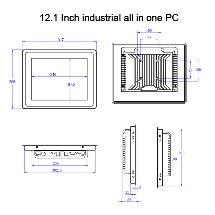 12.1 Inch industrial all in one pc panel mini computer with capacitive touch screen built in wireless WiFi 1024x768