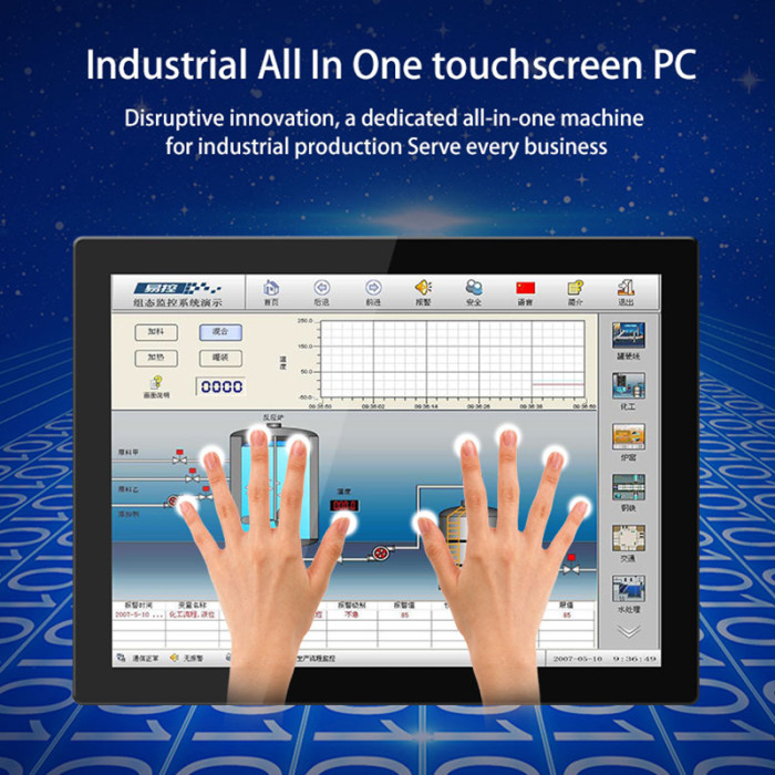 15 Inch ear-mounted industrial monitor, Capacitive touch, Waterproof front panel, Resolution: 1024*768