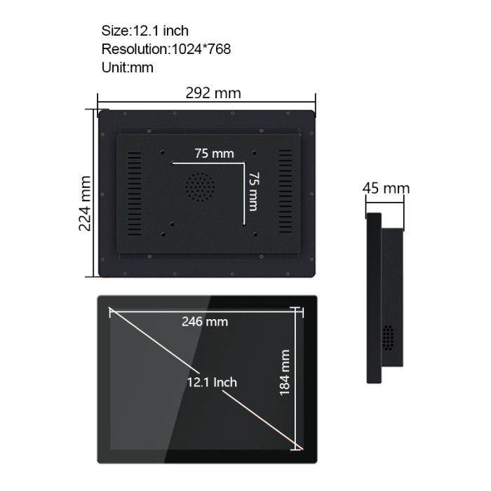 12.1 Inch industrial all-in-one PC mini computer with Capacitive touch screen panel pc for win10 pro 1024x768