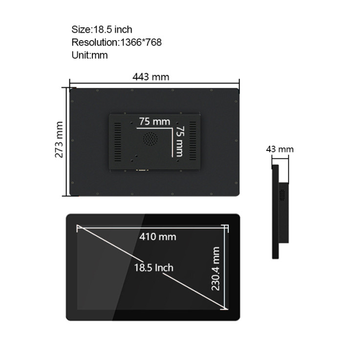 18.5 Inch industrial all-in-one PC panel mini computer with capacitive touch screen for win10 pro 1366x768
