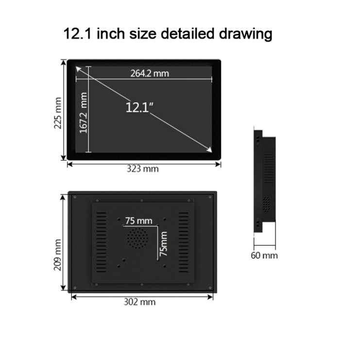 12.1 Inch Industrial monitor, Buckle Embedded,Resolution 1280x800