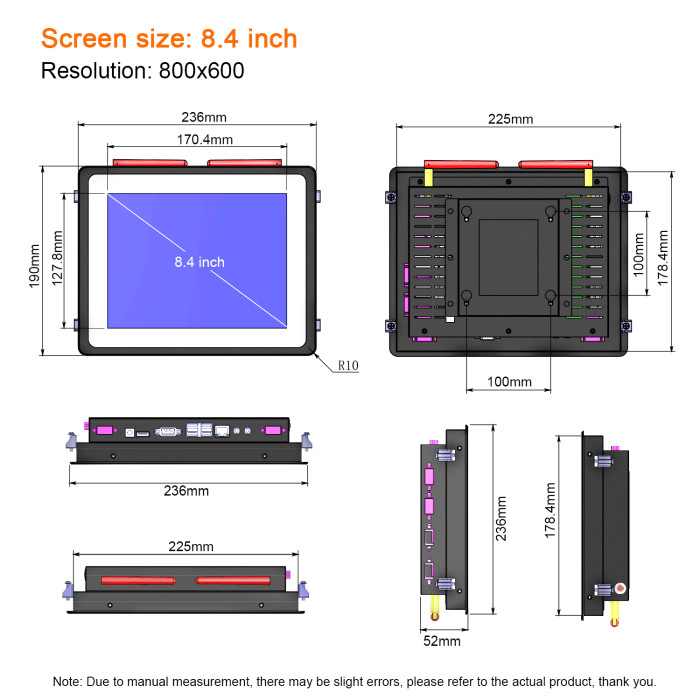 8.4 Inch embedded industrial all-in-one computer Capacitive touch screen Waterproof front panel Resolution 800x600