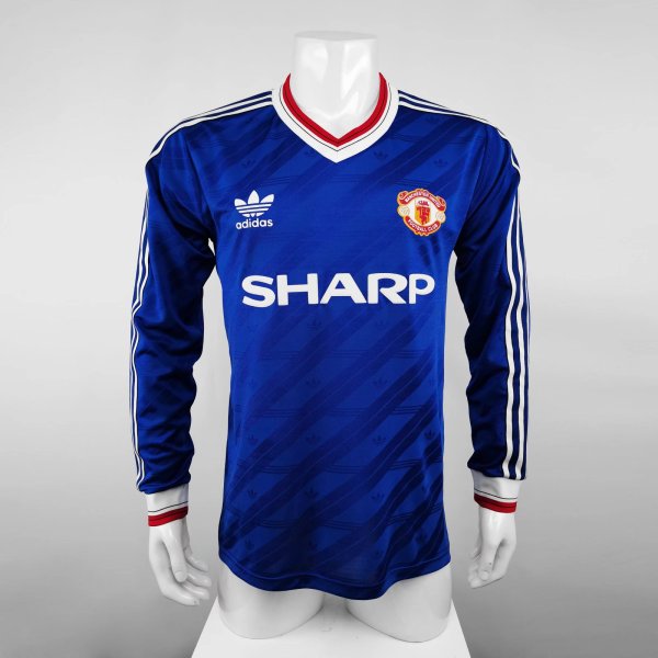 Retro 1986  Man United  Blue  long sleeve  soccer Jersey  Thai  Qaulity
