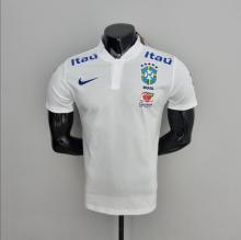 2022  Brazil  White  Low Neck POLO  Fans Version Jersey 立领