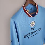 22/23  Man City Home Long Sleeve Fans Version Soccer Jersey