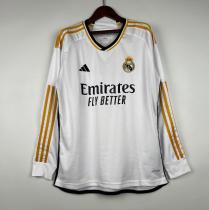23/24  Real Madrid Home Long Sleeve Fans Version Soccer Jersey