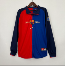 Retro  Barcelona 100th  Anniversary Home Long Sleeve Soccer  Jersey