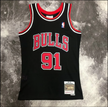 Retro 98  Chicago Bulls RODMAN 91 号 Black NBA Jerseys