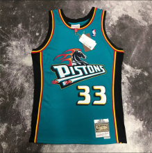 Retro Detroit Pistons 33号 希尔 green  NBA Jerseys Hot Pressed 1:1 Quality