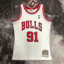 Retro 98  Chicago Bulls RODMAN 91 号 White  NBA Jerseys