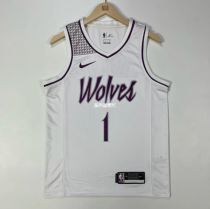 23/24 Minnesota Timberwolves  white  1号 爱德华兹  NBA Jerseys