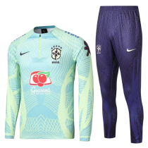 23-24 Brazil kids Training suit Light green ink jet Soccer Jersey