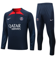 23/24  PSG Half pull up long sleeves training suit sapphire blue（红色领子） Soccer Jersey