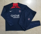 23/24  PSG Half pull up long sleeves training suit sapphire blue（红色领子） Soccer Jersey