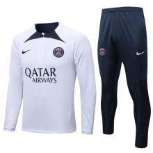 23/24  PSG Half pull up long sleeves training suit white（宝蓝色领子）Soccer Jersey